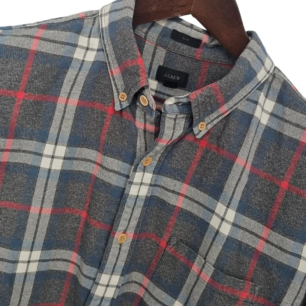 J Crew Men's Slim Fit‎ Plaid Flannel Button Down Shirt Long Sleeve Size L